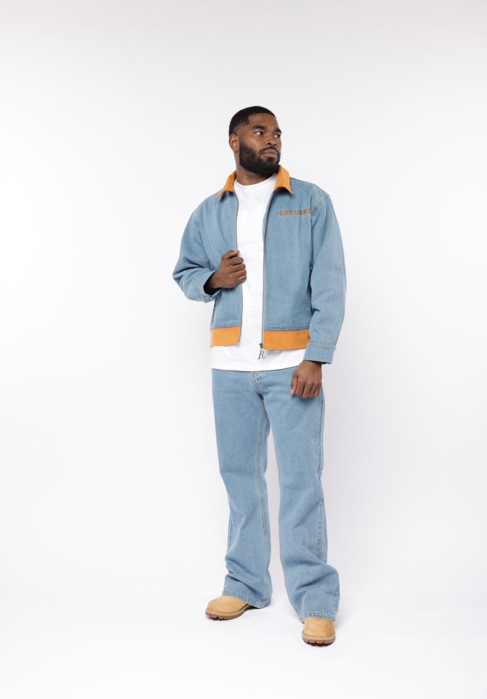 RUE’LUXE Premium Blue Denim Set. Jacket $150, Jeans $100 (35% Off)