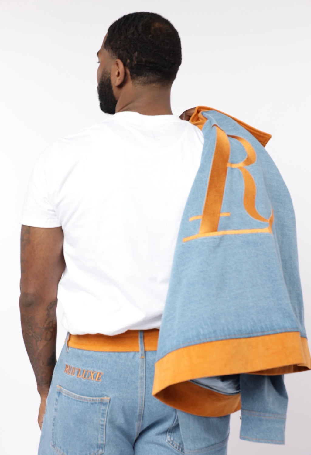 RUE’LUXE Premium Blue Denim Set. Jacket $150, Jeans $100