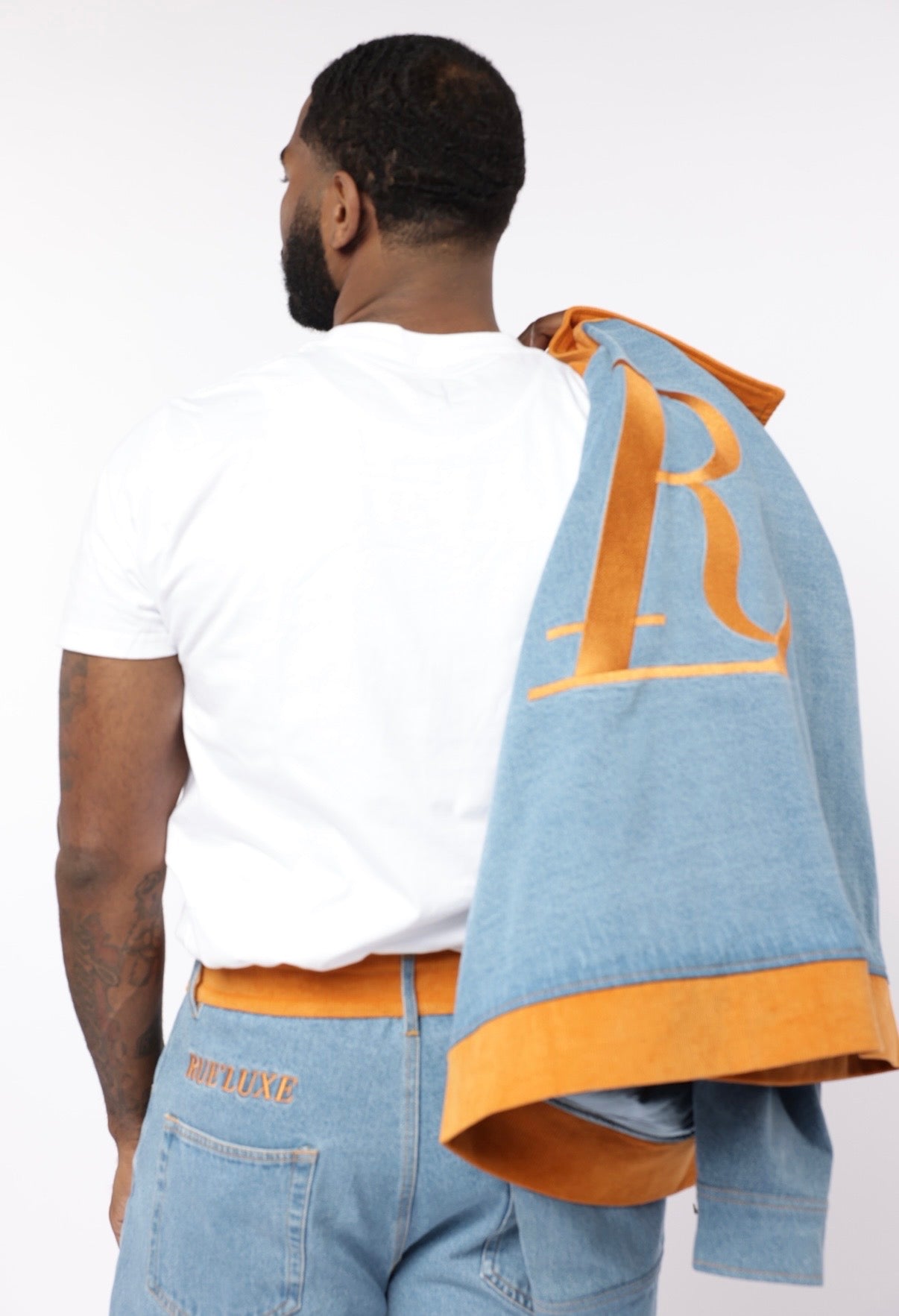 RUE’LUXE Premium Blue Denim Set. Jacket $150, Jeans $100