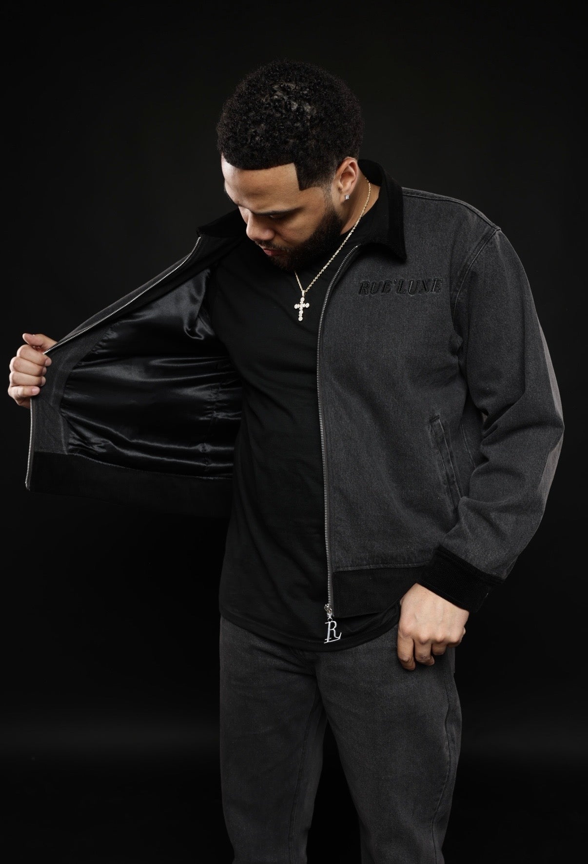 RUE’LUXE Premium Black Denim Set. Jacket $150, Jeans $100