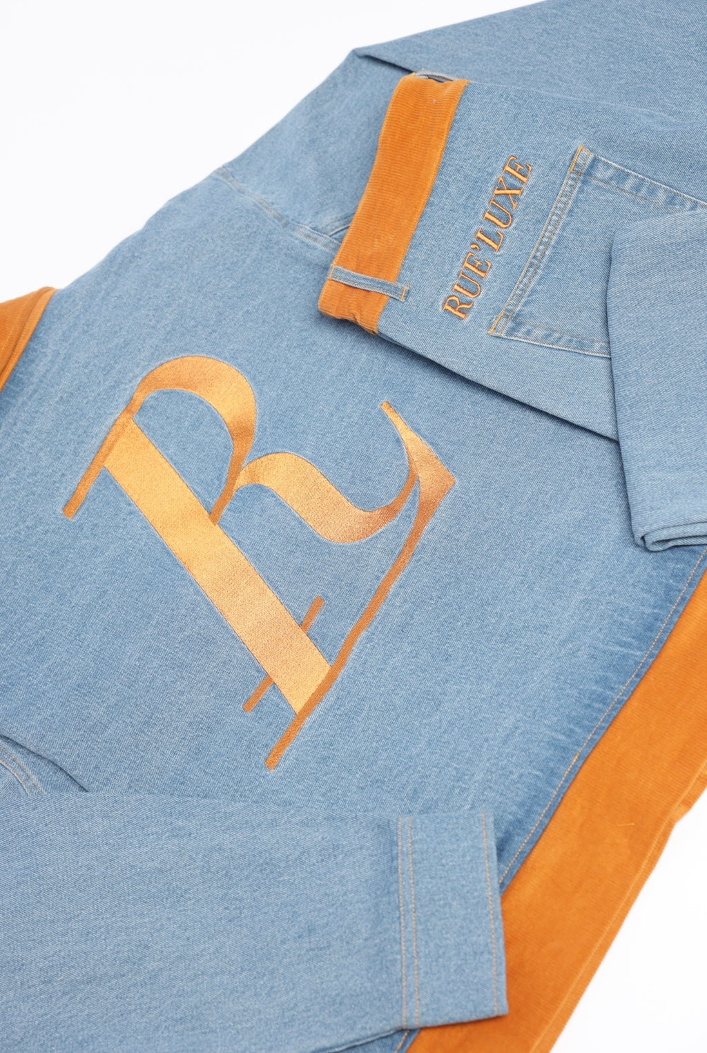 RUE’LUXE Premium Blue Denim Set. Jacket $150, Jeans $100