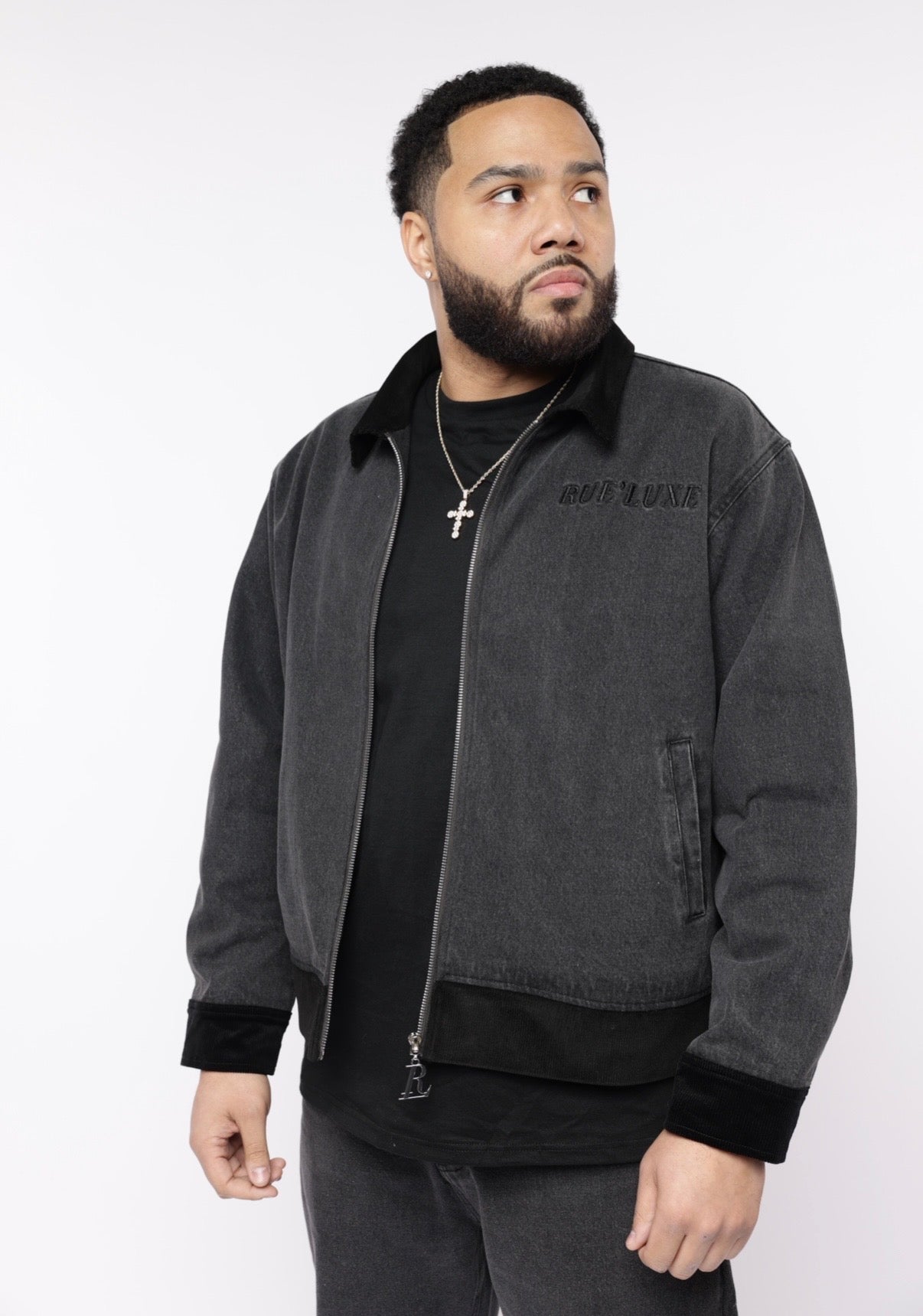 RUE’LUXE Premium Black Denim Set. Jacket $150, Jeans $100